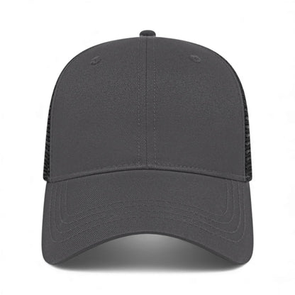 Front view of Cap America x800 custom hat in charcoal and black