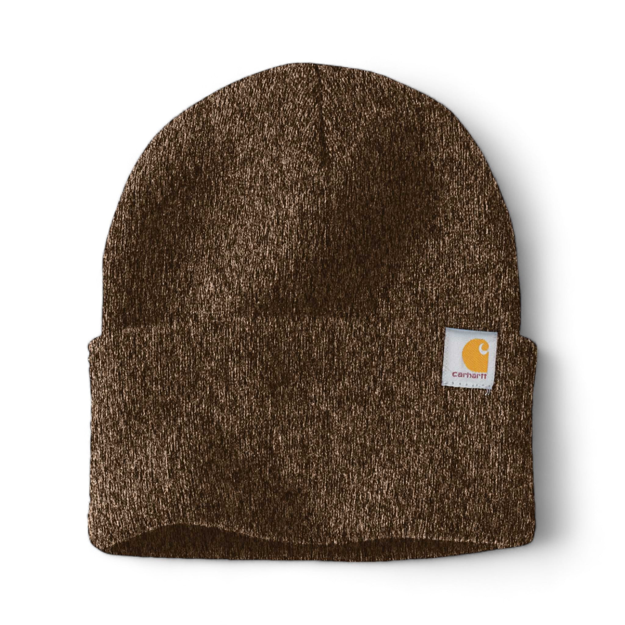 Front view of Carhartt CT104597 custom hat in dark brown and sandstone