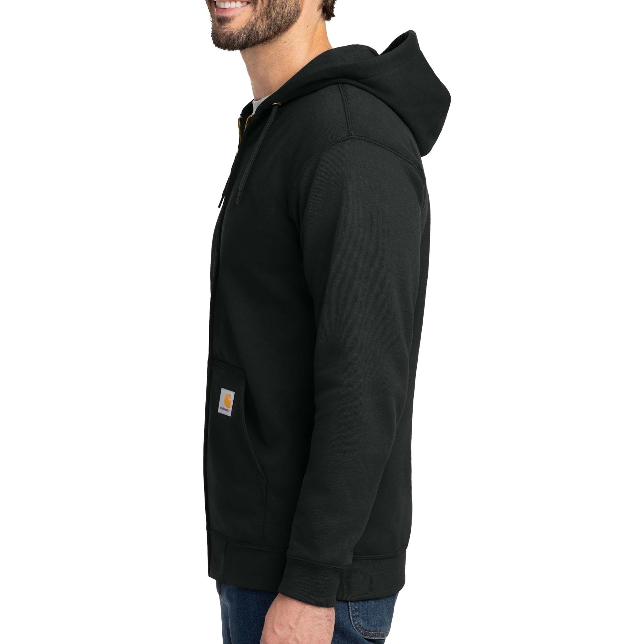 Carhartt CTK122 custom full-zip hoodie in black, left side view