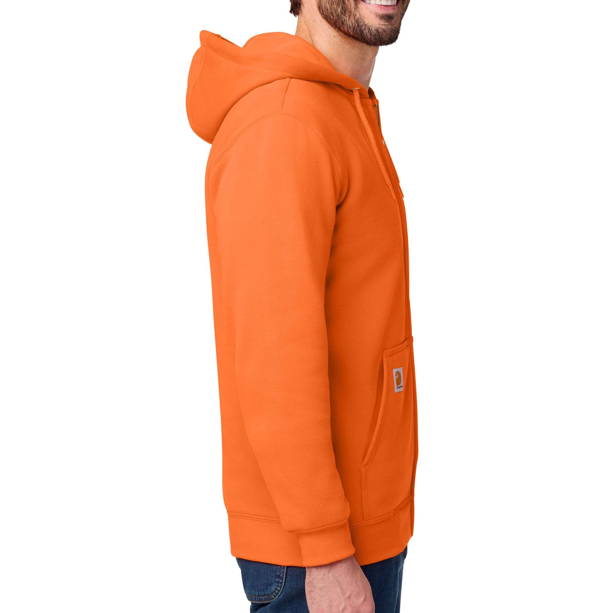 Carhartt CTK122 custom full-zip hoodie in brite orange, right side view
