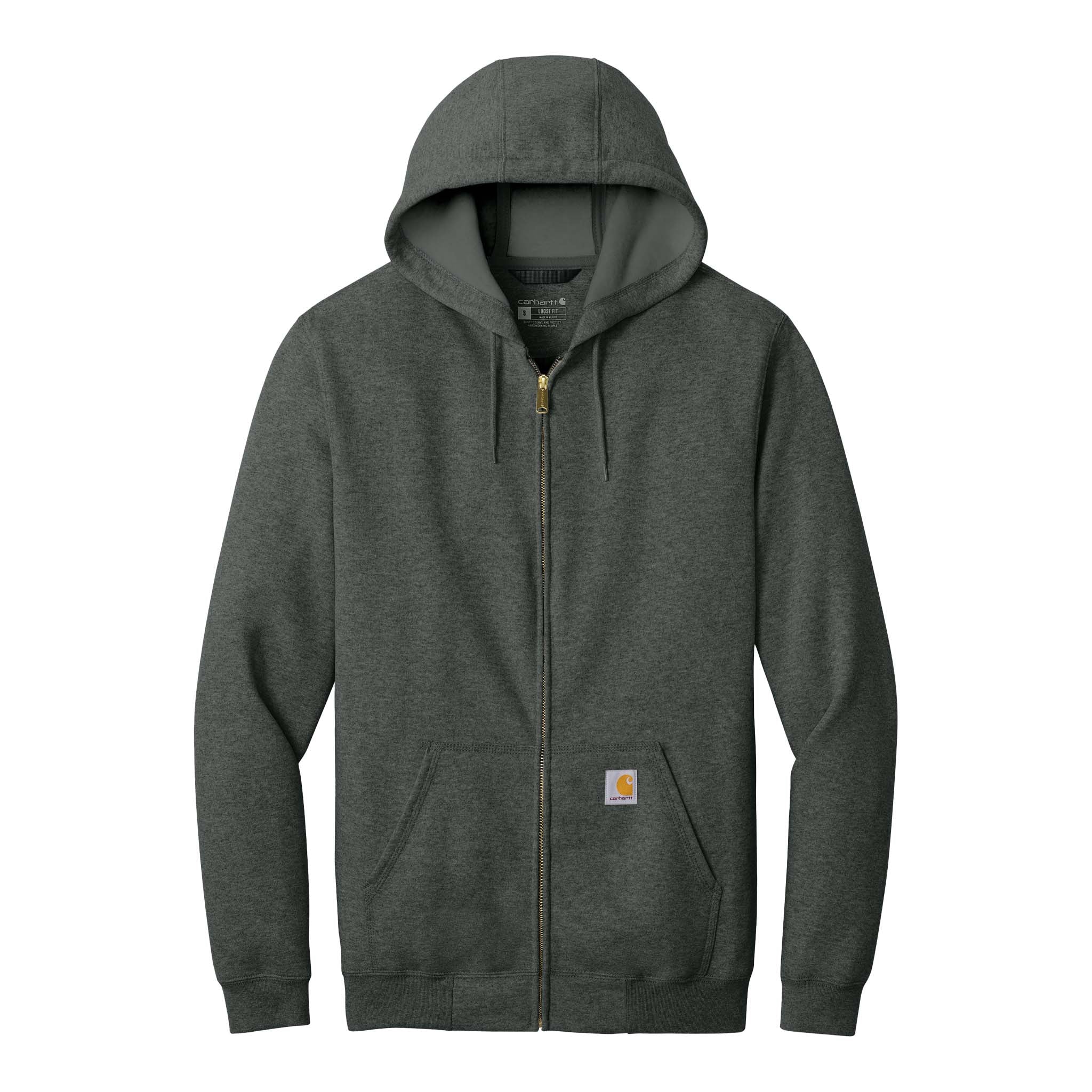 Carhartt CTK122 custom full-zip hoodie in carbon heather, front view