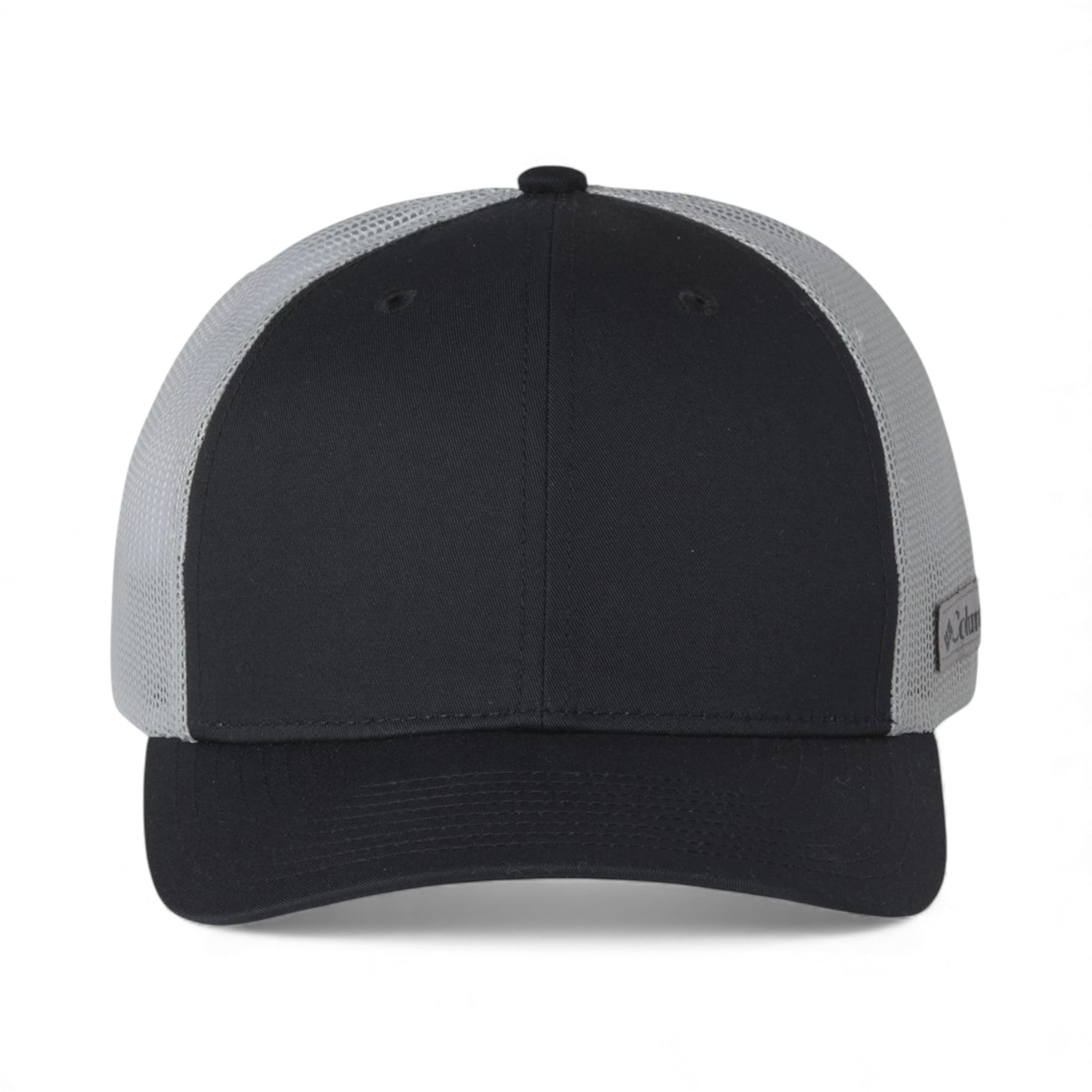 Front view of Columbia 216513 custom hat in black and cool grey