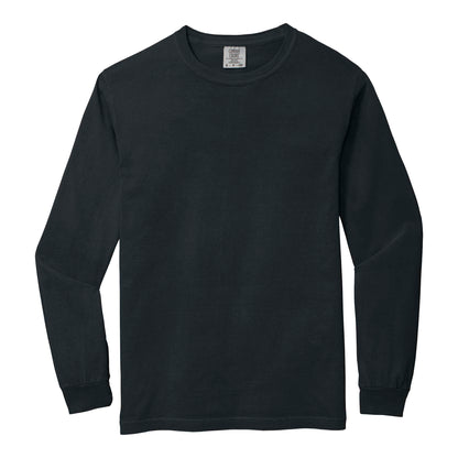 Comfort Colors 6014 custom long sleeve t-shirt in black, front view