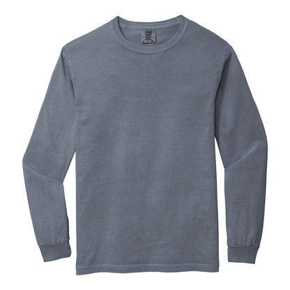 Comfort Colors 6014 custom long sleeve t-shirt in blue jean, front view
