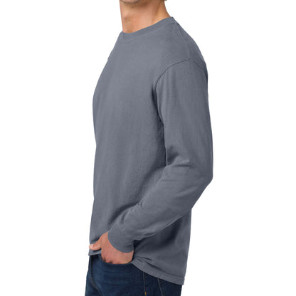 Comfort Colors 6014 custom long sleeve t-shirt in blue jean, left side view