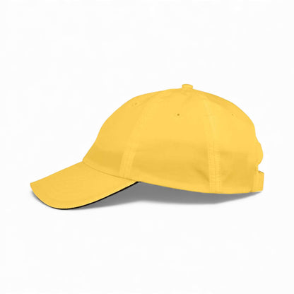 Left side view of Core 365 CE001 custom hat in campus gold