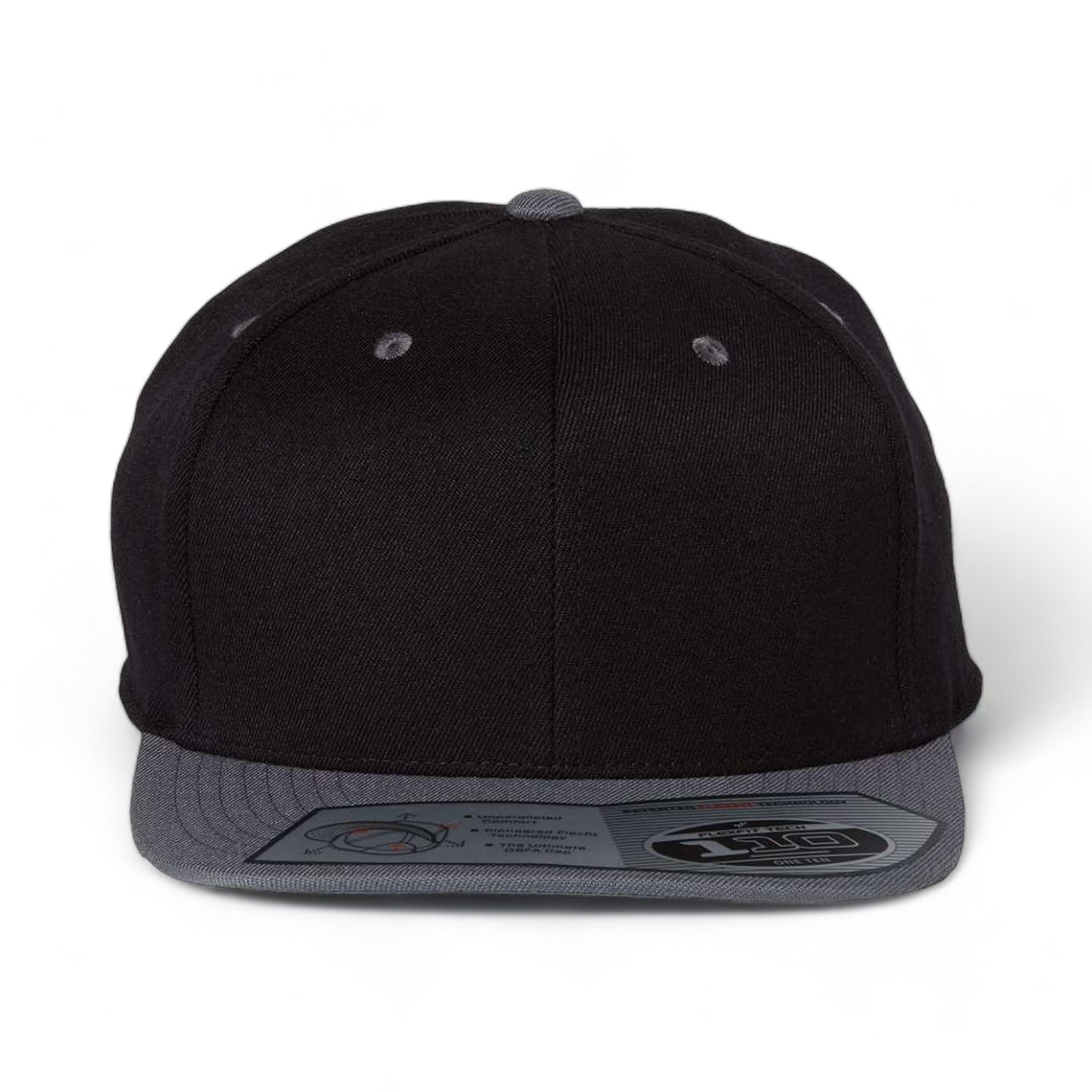 Front view of Flexfit 110F custom hat in black and grey