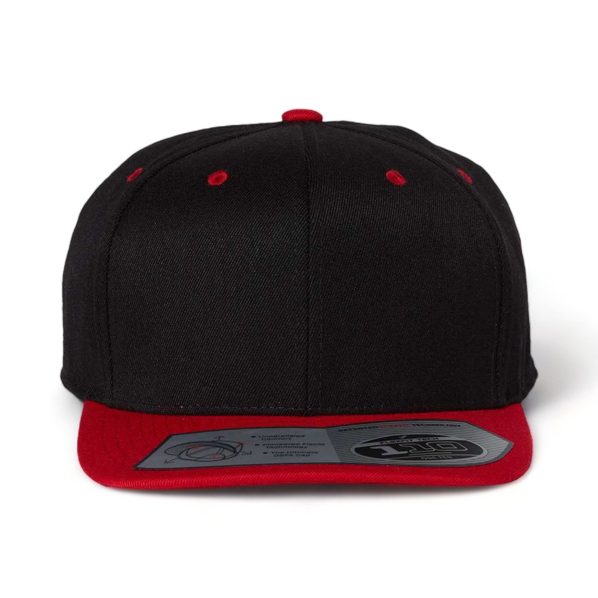 Front view of Flexfit 110F custom hat in black and red