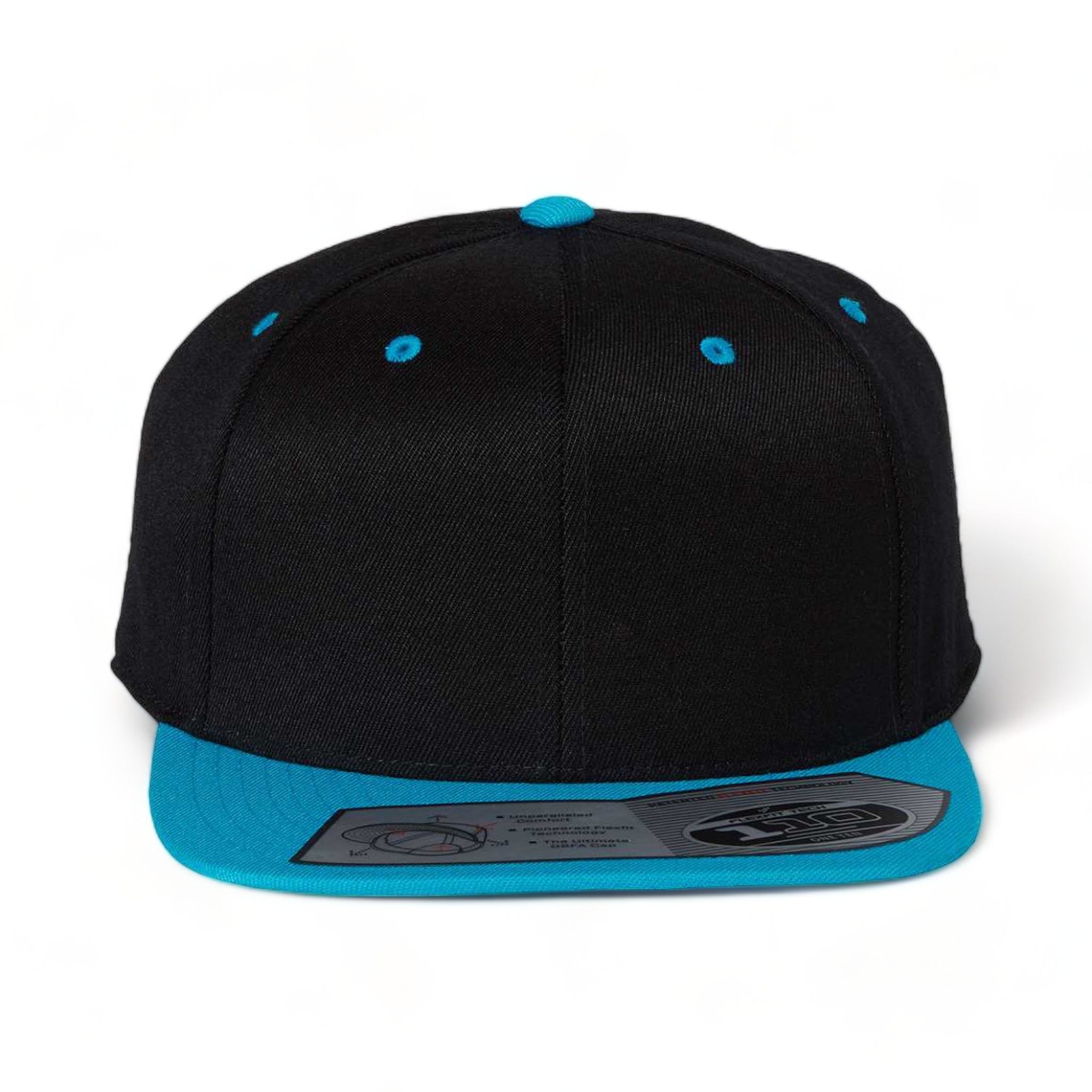 Front view of Flexfit 110F custom hat in black and teal