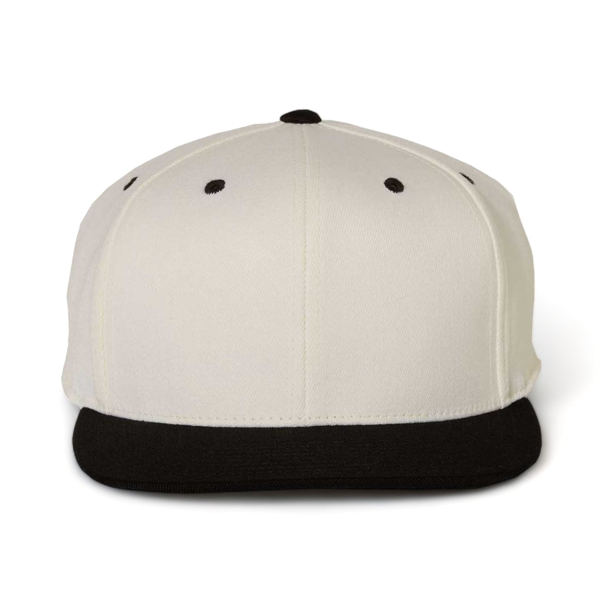 Front view of Flexfit 110F custom hat in natural and black