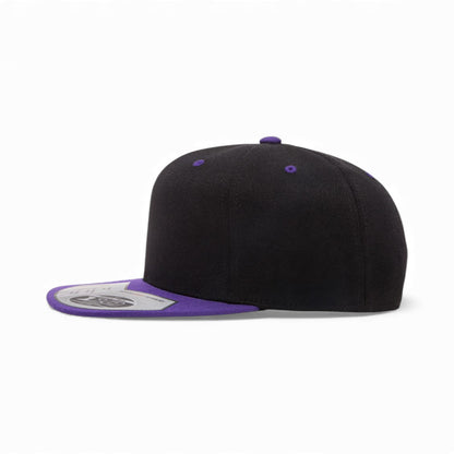 Left side view of Flexfit 110F custom hat in black and purple