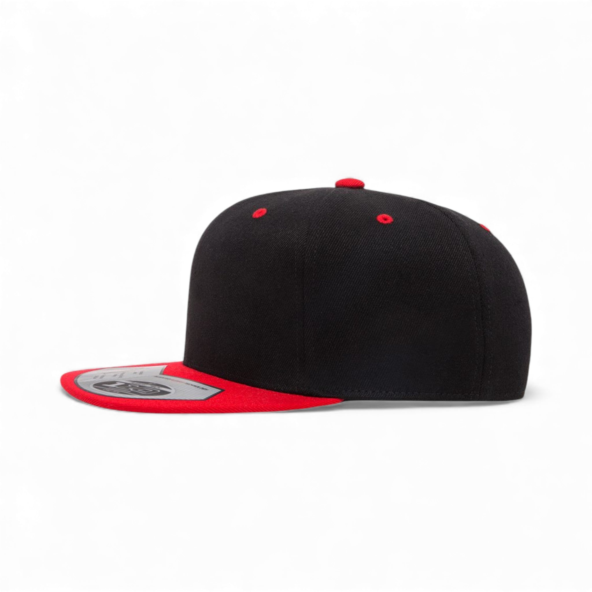 Left side view of Flexfit 110F custom hat in black and red