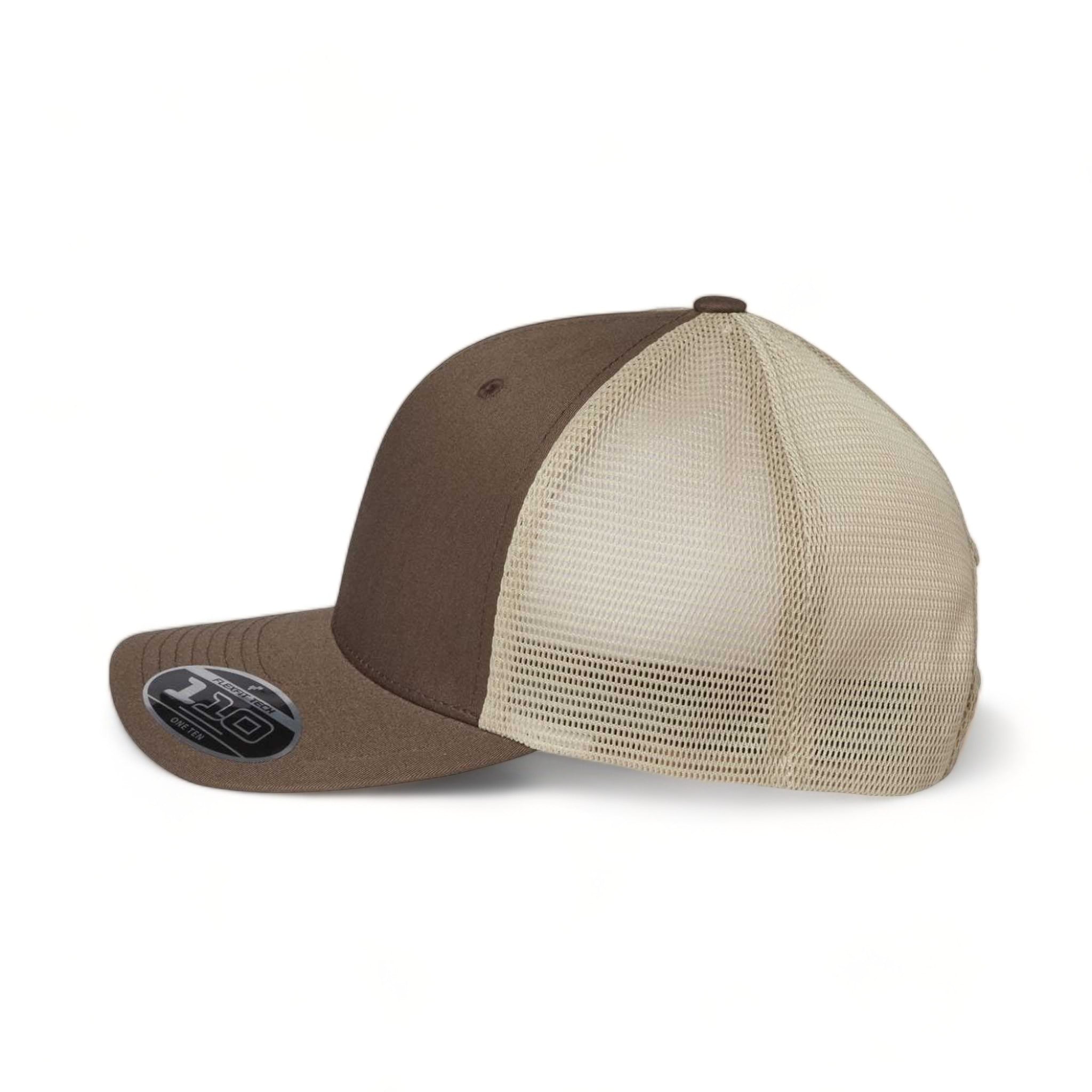 Side view of Flexfit 110M custom hat in brown and khaki