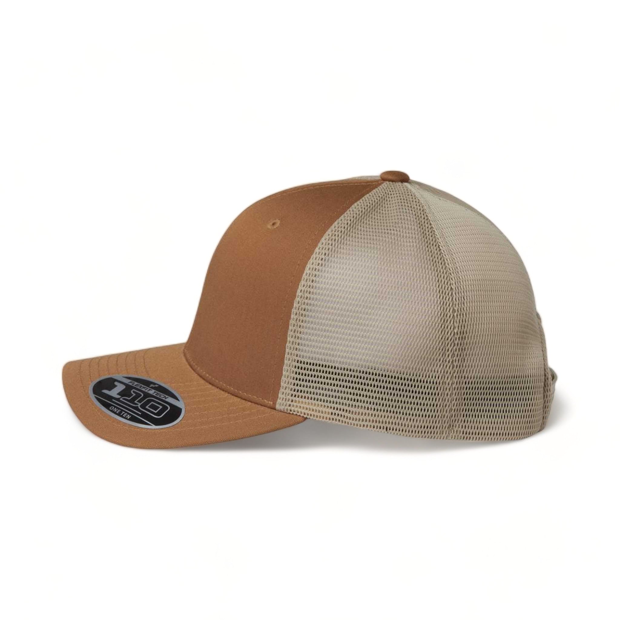 Side view of Flexfit 110M custom hat in caramel and khaki