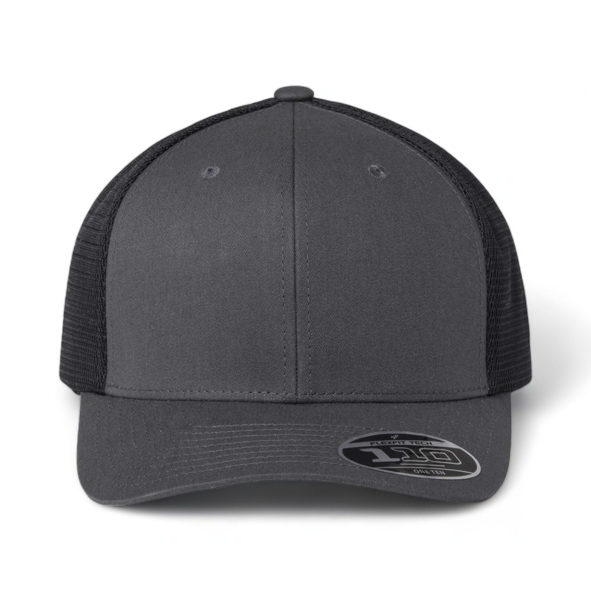 Front view of Flexfit 110M custom hat in charcoal and black
