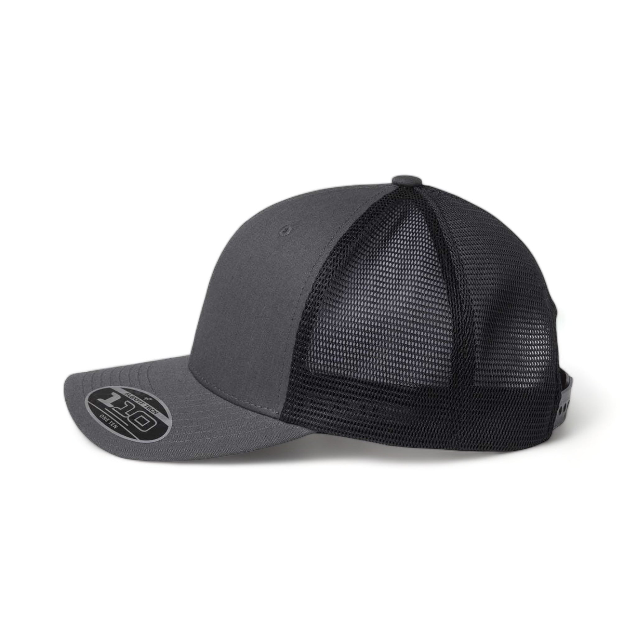 Side view of Flexfit 110M custom hat in charcoal and black