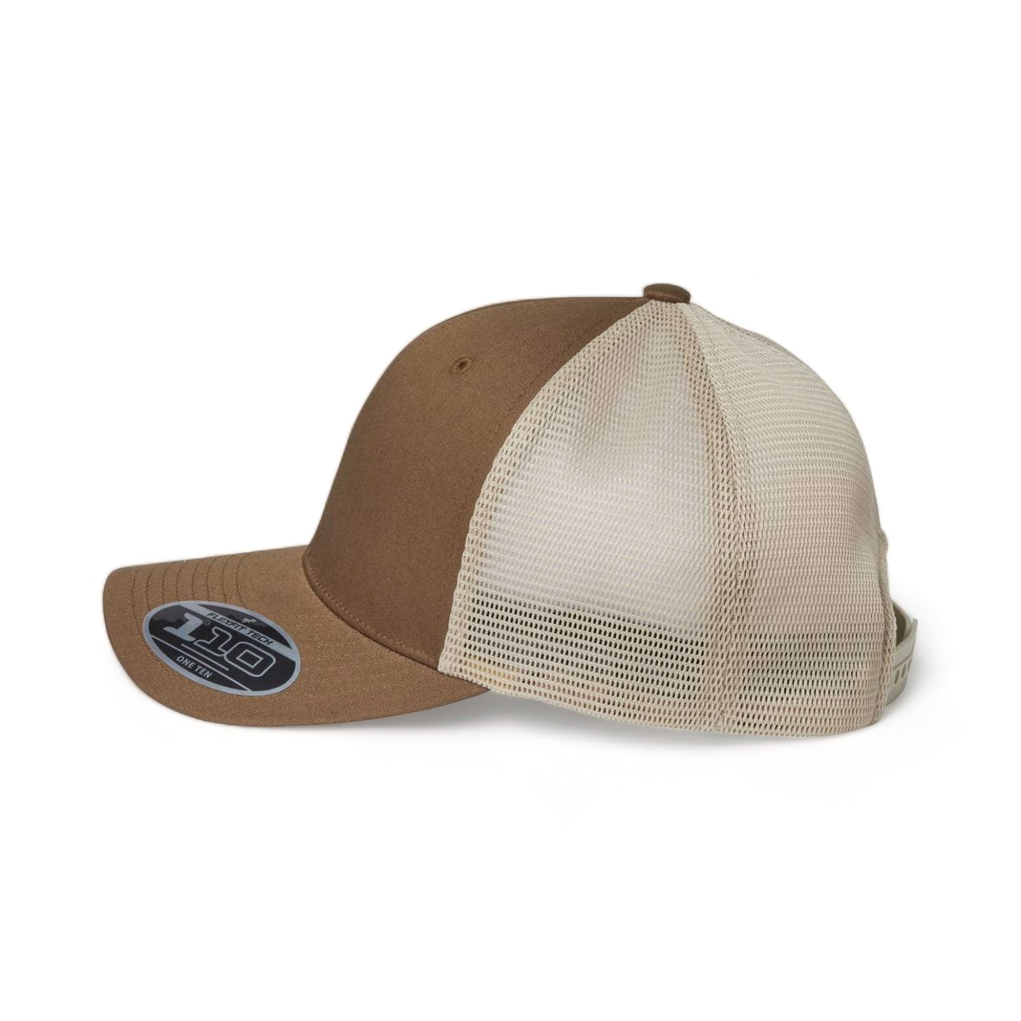 Side view of Flexfit 110M custom hat in coyote brown and khaki