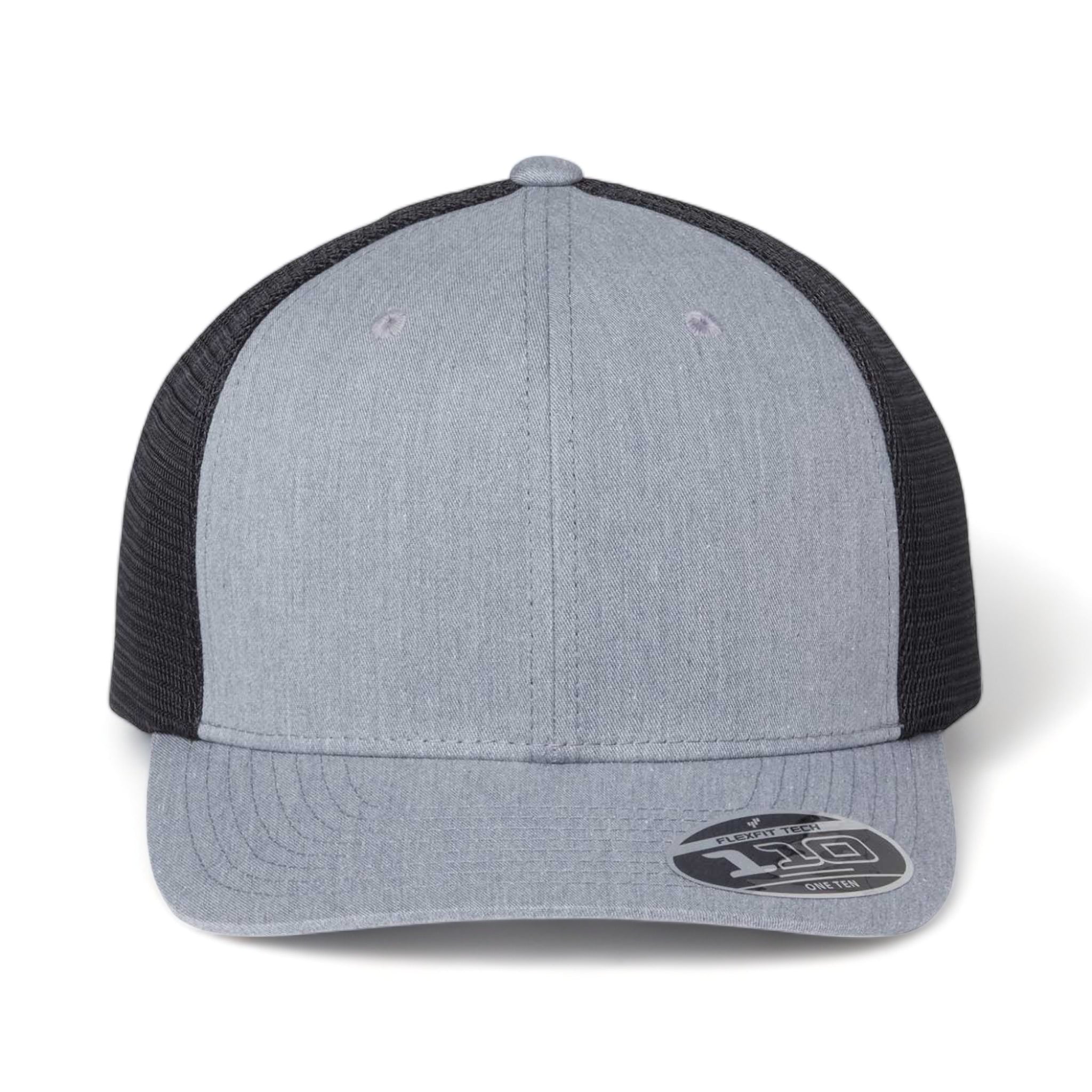 Front view of Flexfit 110M custom hat in heather grey and black