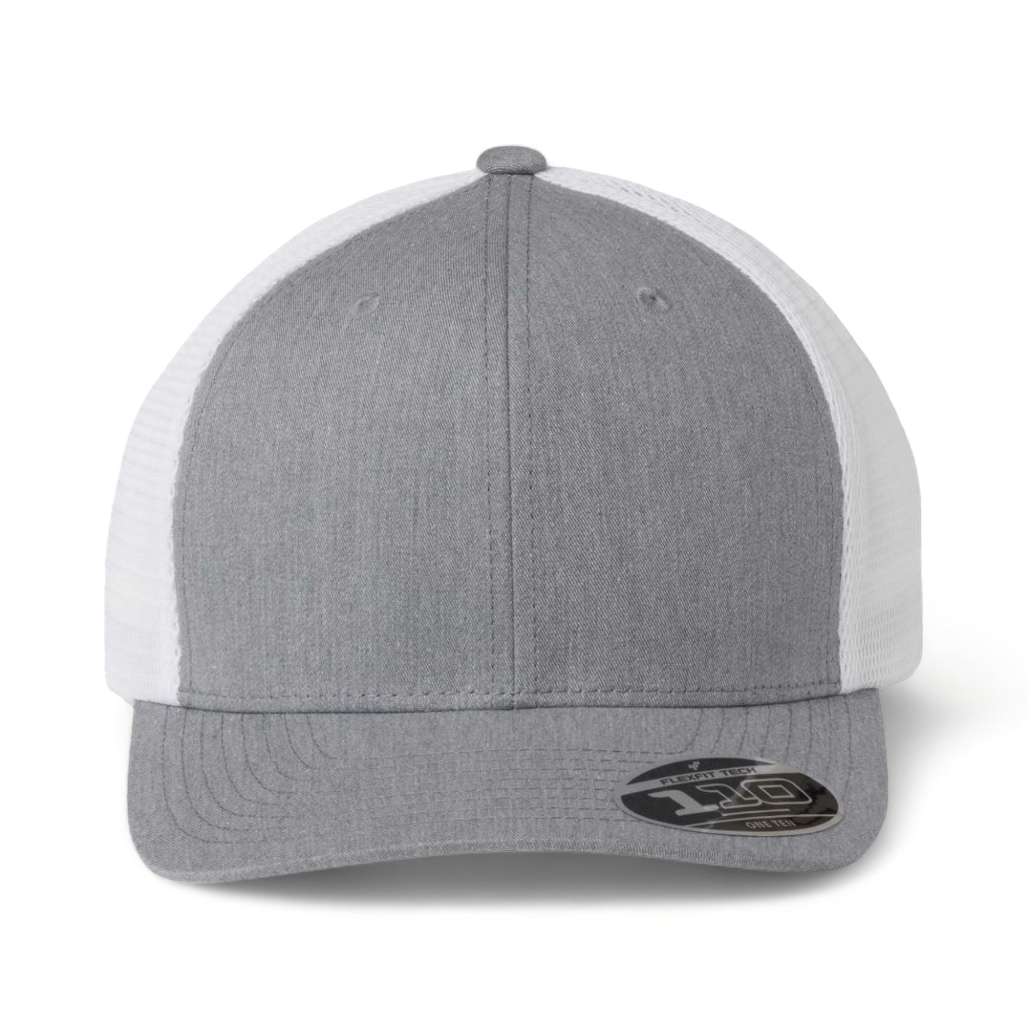 Front view of Flexfit 110M custom hat in heather grey and white