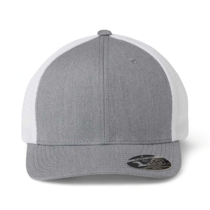 Front view of Flexfit 110M custom hat in heather grey and white