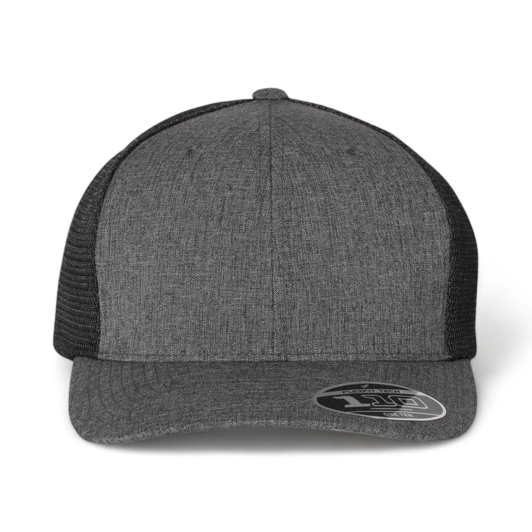 Front view of Flexfit 110M custom hat in melange charcoal and black