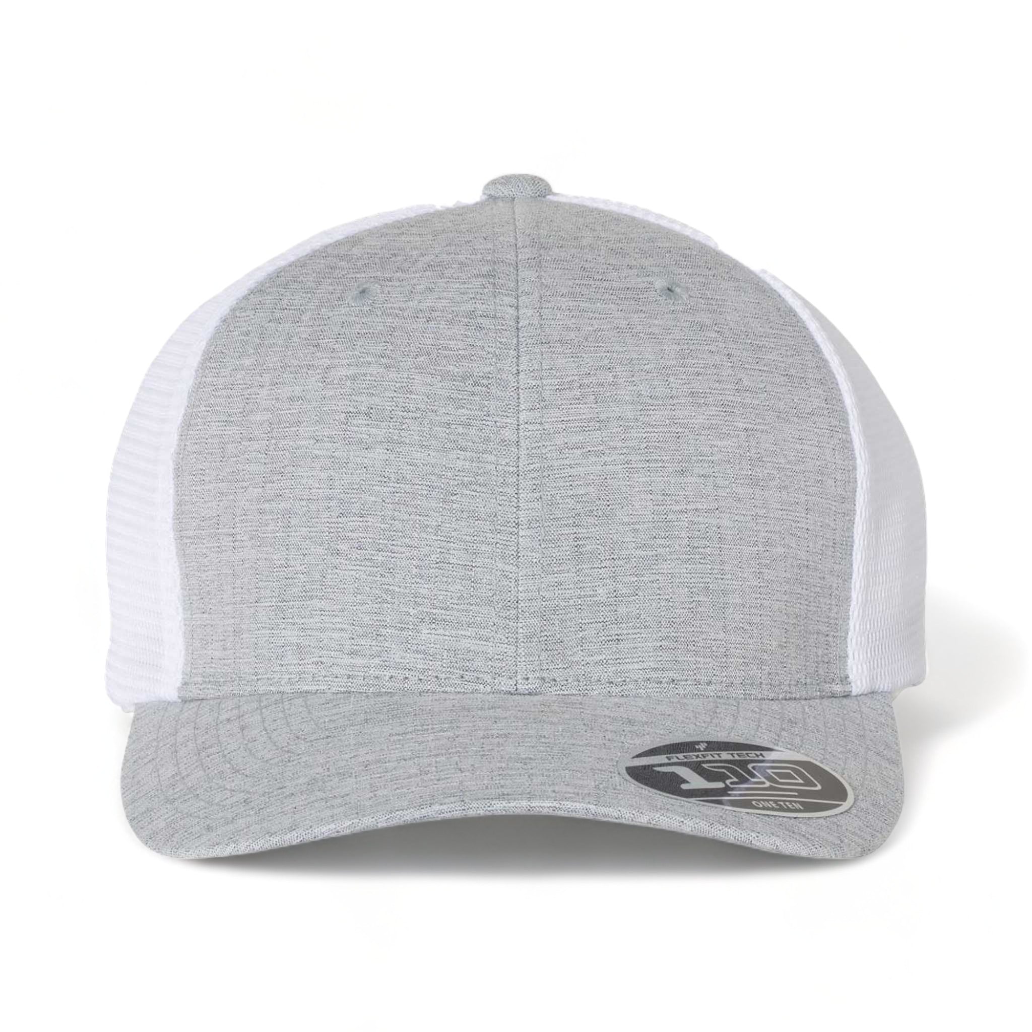Front view of Flexfit 110M custom hat in melange silver and white