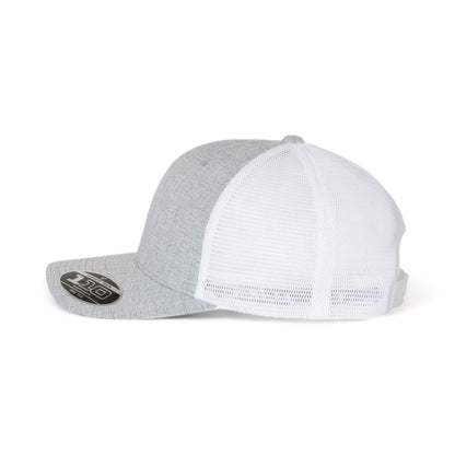 Side view of Flexfit 110M custom hat in melange silver and white