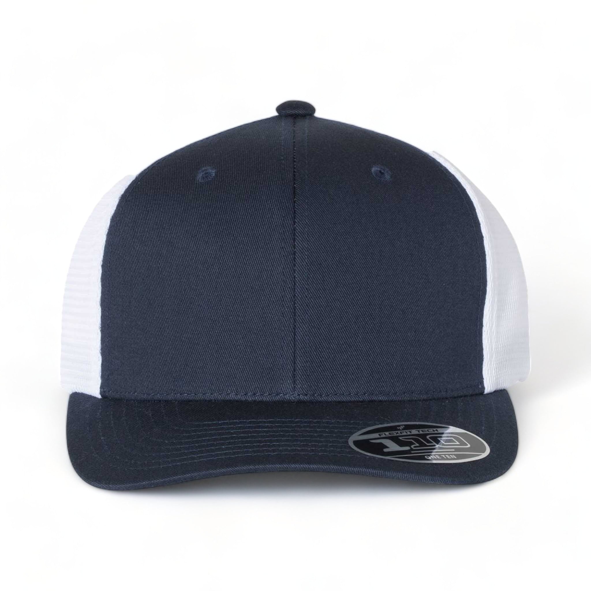 Front view of Flexfit 110M custom hat in navy and white