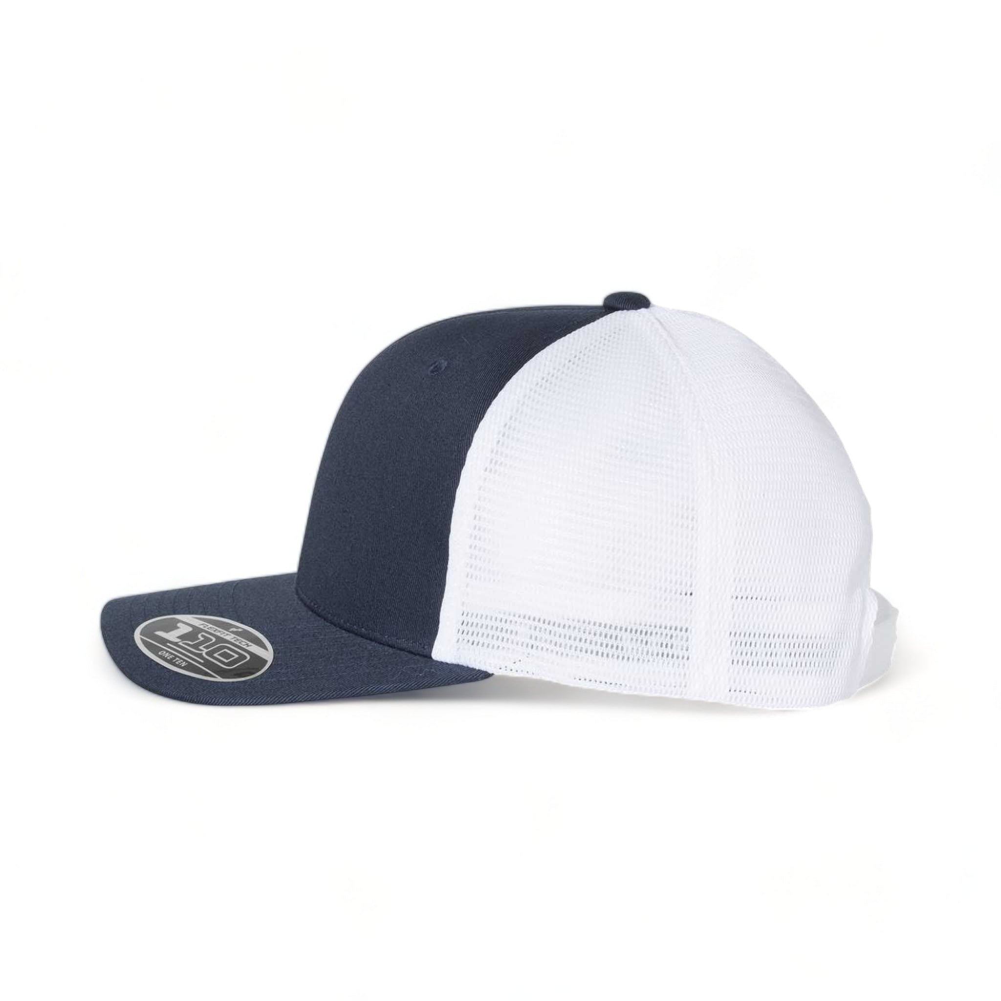 Side view of Flexfit 110M custom hat in navy and white