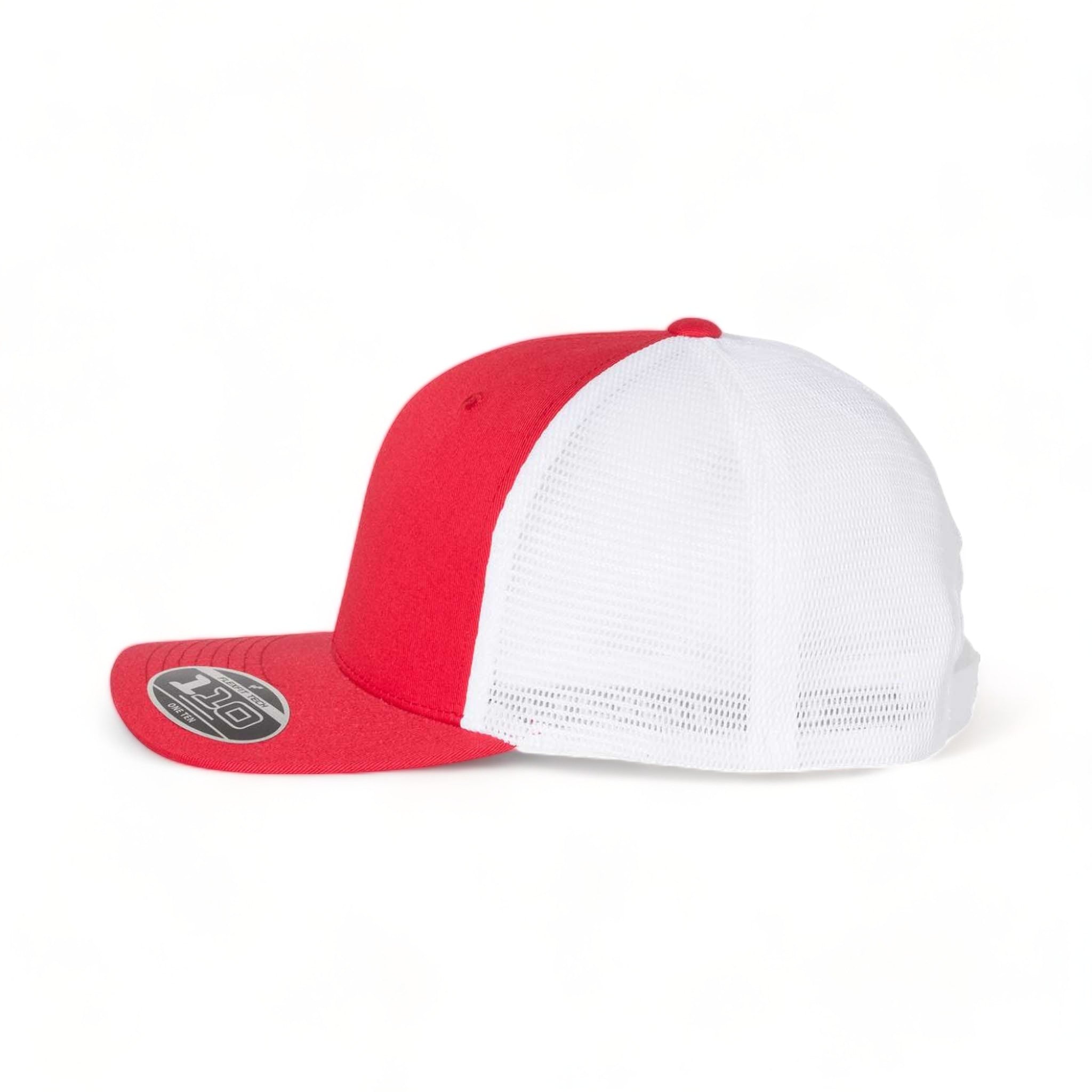 Side view of Flexfit 110M custom hat in red and white