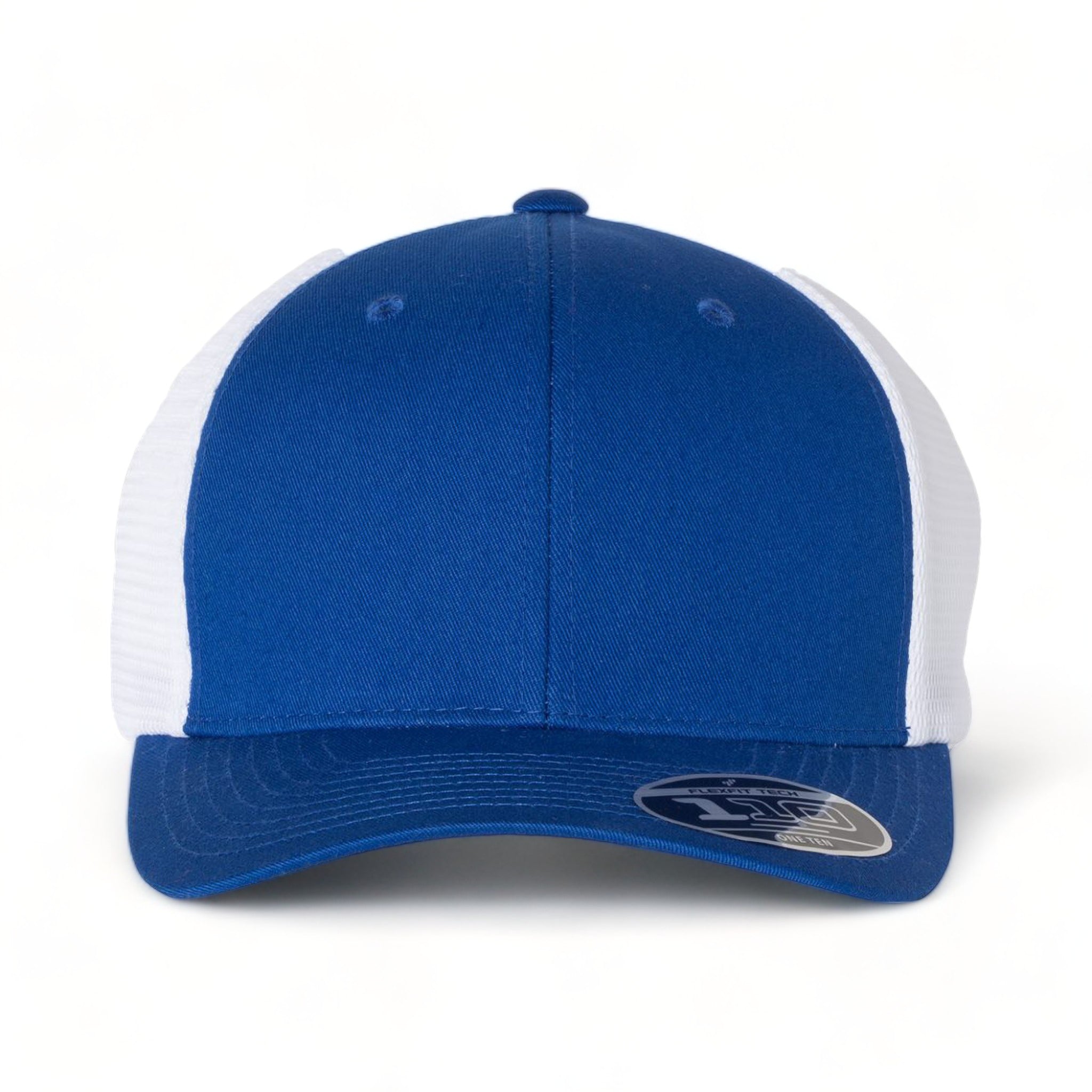 Front view of Flexfit 110M custom hat in royal and white