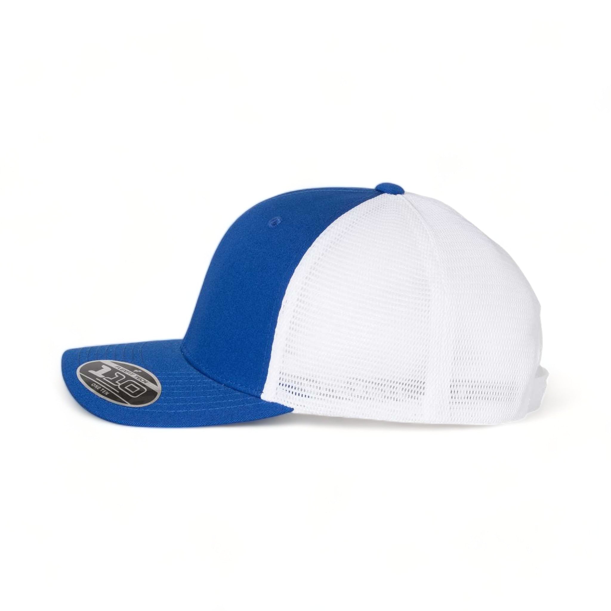 Side view of Flexfit 110M custom hat in royal and white