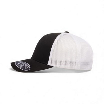 Left side view of Flexfit 110M custom hat in black and white