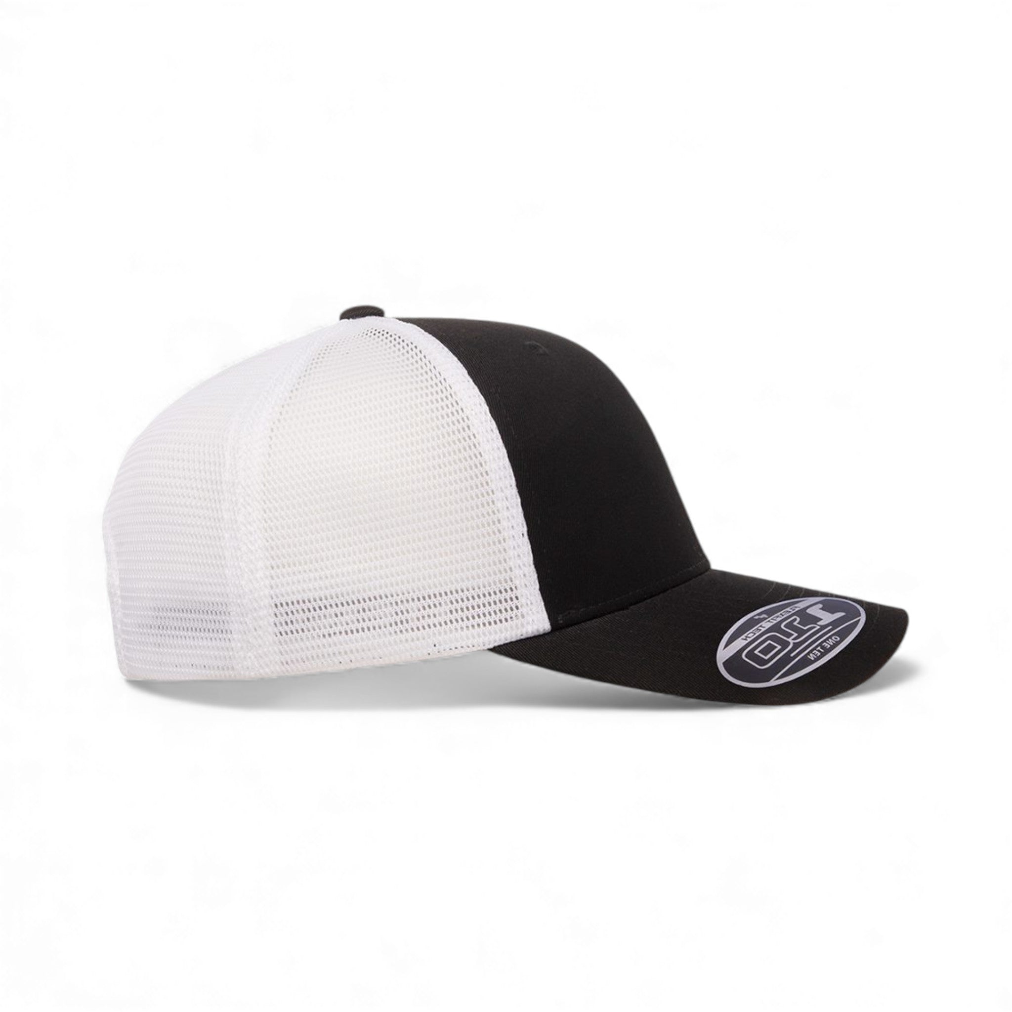 Right side view of Flexfit 110M custom hat in black and white