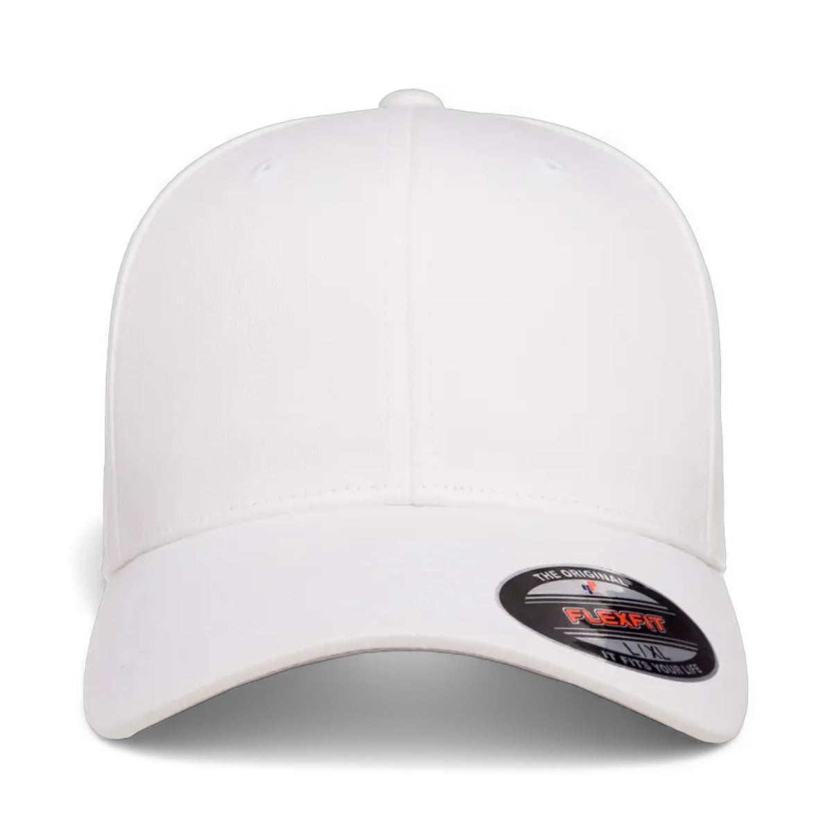 Front view of Flexfit 5001 custom hat in white