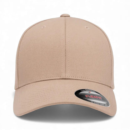 Front view of Flexfit 5001 custom hat in khaki