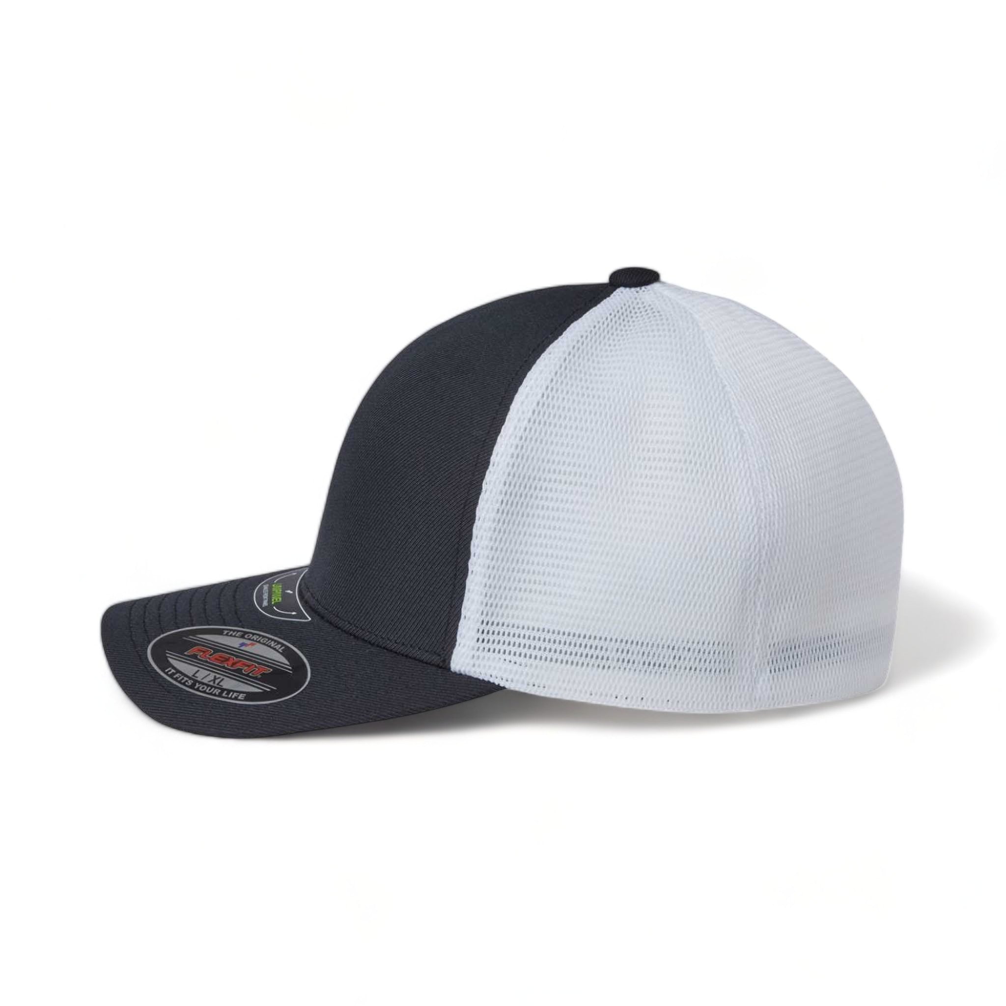 Side view of Flexfit 5511UP custom hat in black and white
