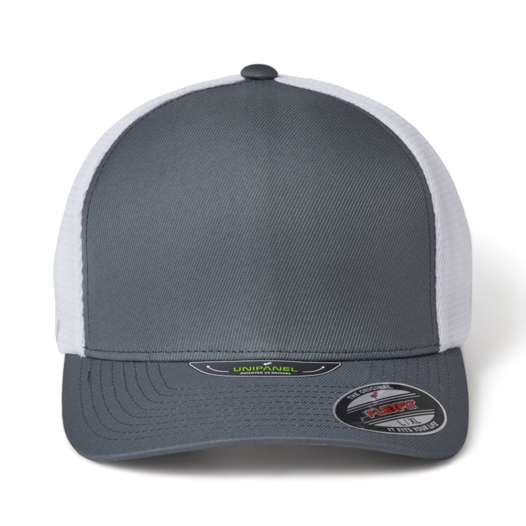 Front view of Flexfit 5511UP custom hat in charcoal and white