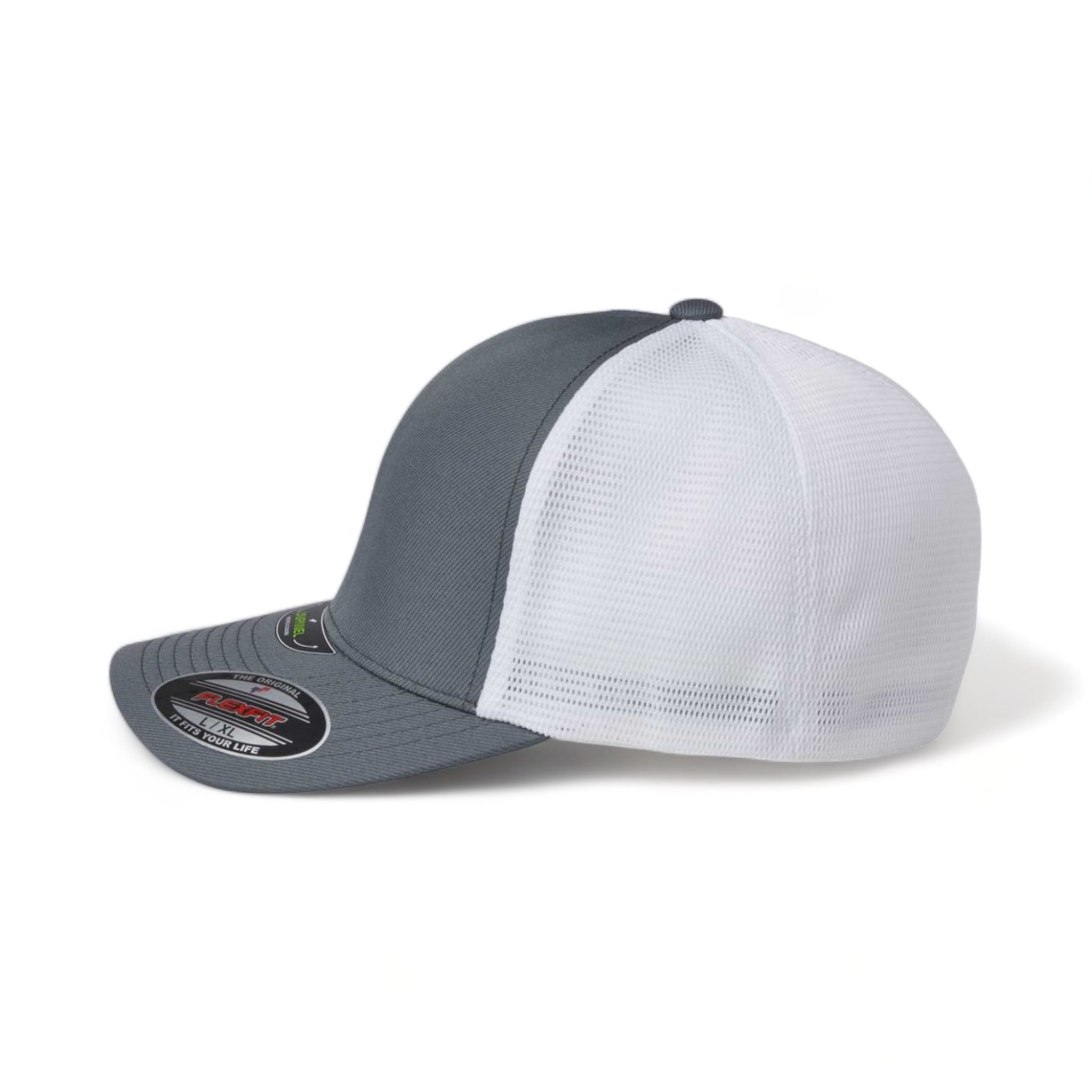 Side view of Flexfit 5511UP custom hat in charcoal and white