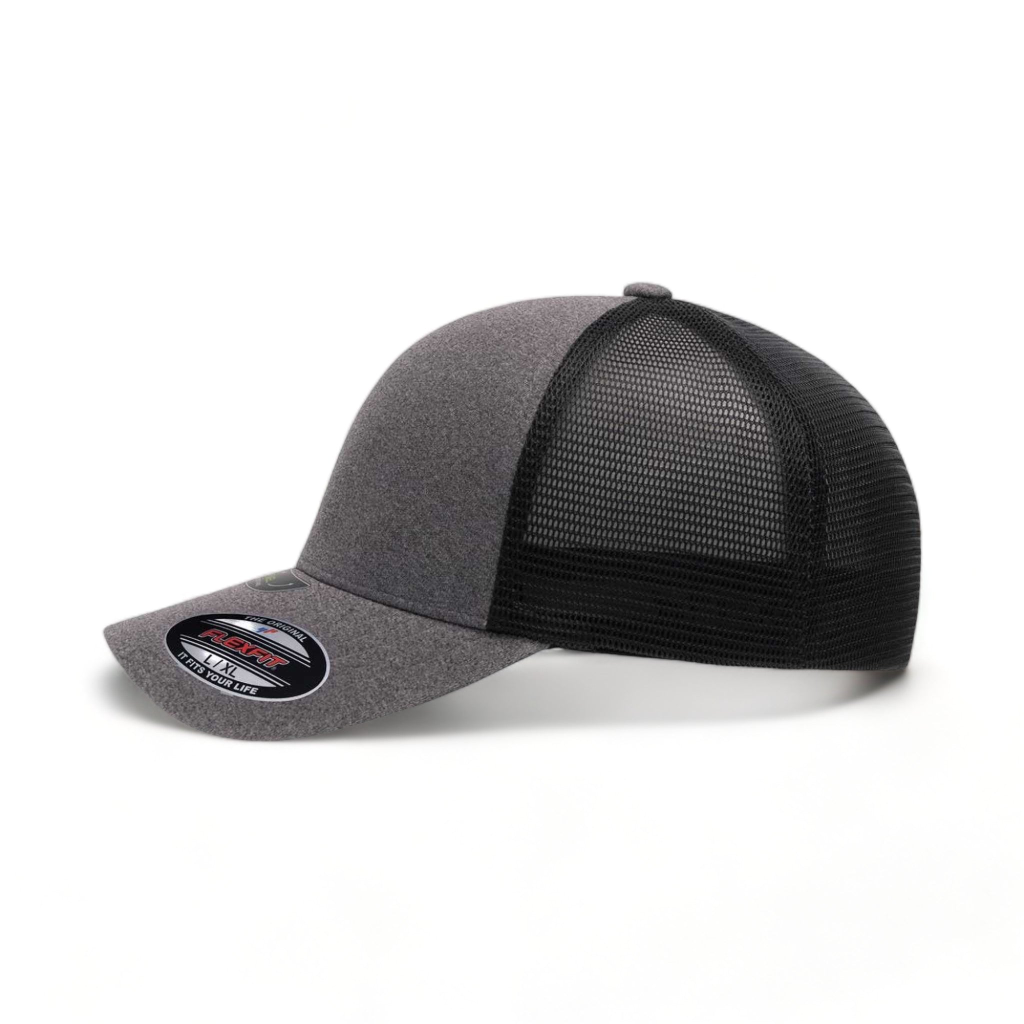 Side view of Flexfit 5511UP custom hat in mélange heather and black