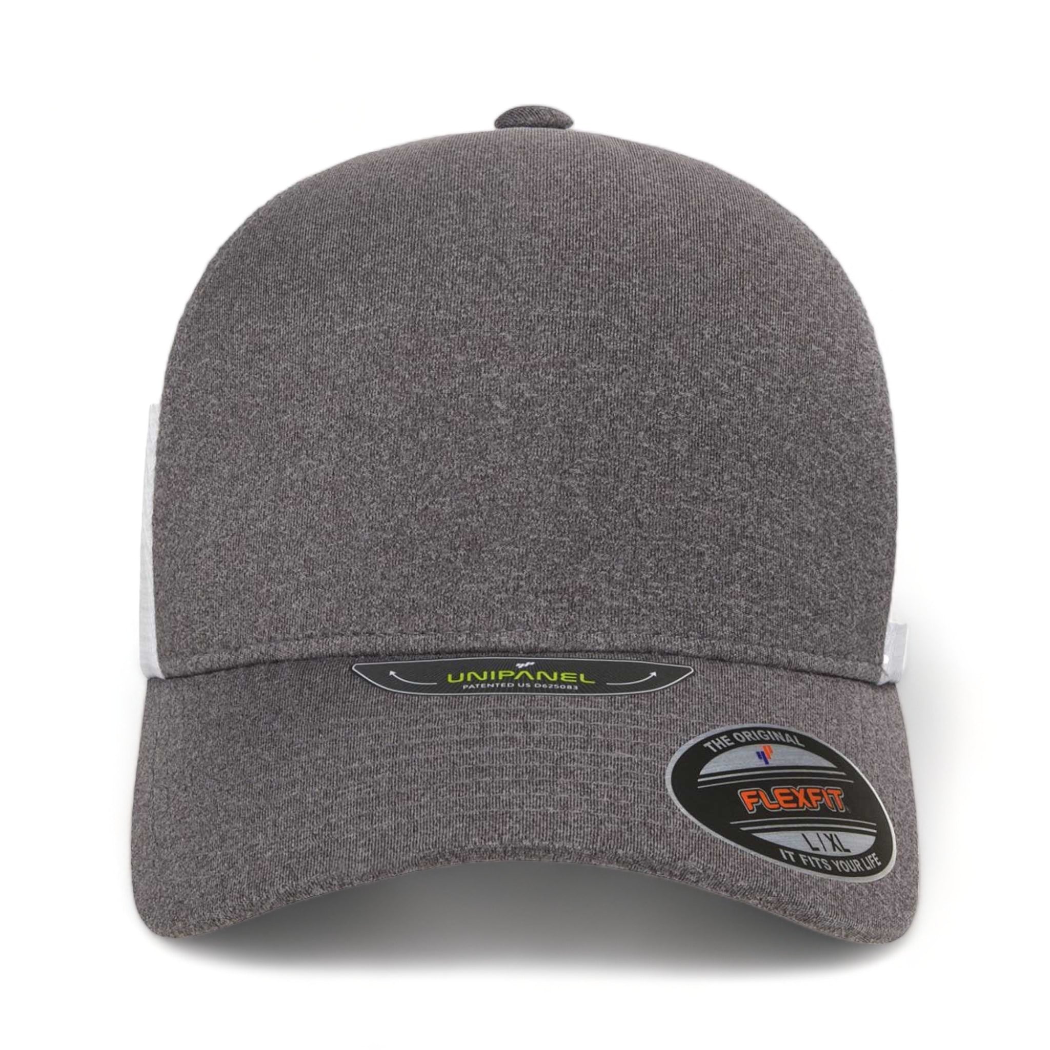 Front view of Flexfit 5511UP custom hat in mélange heather and white