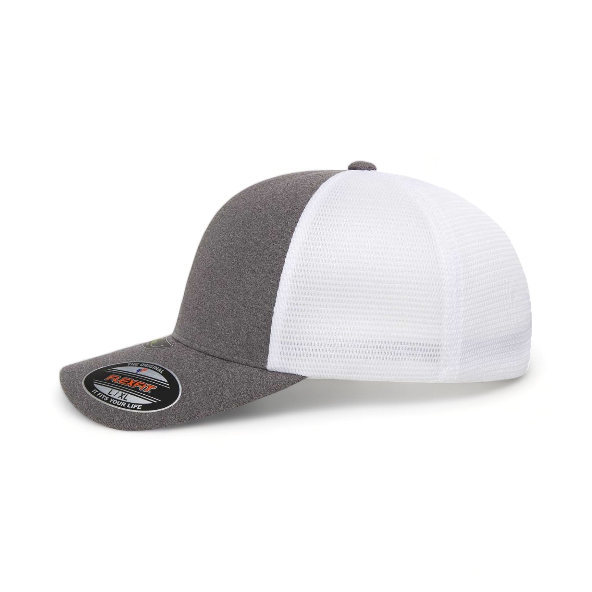 Side view of Flexfit 5511UP custom hat in mélange heather and white