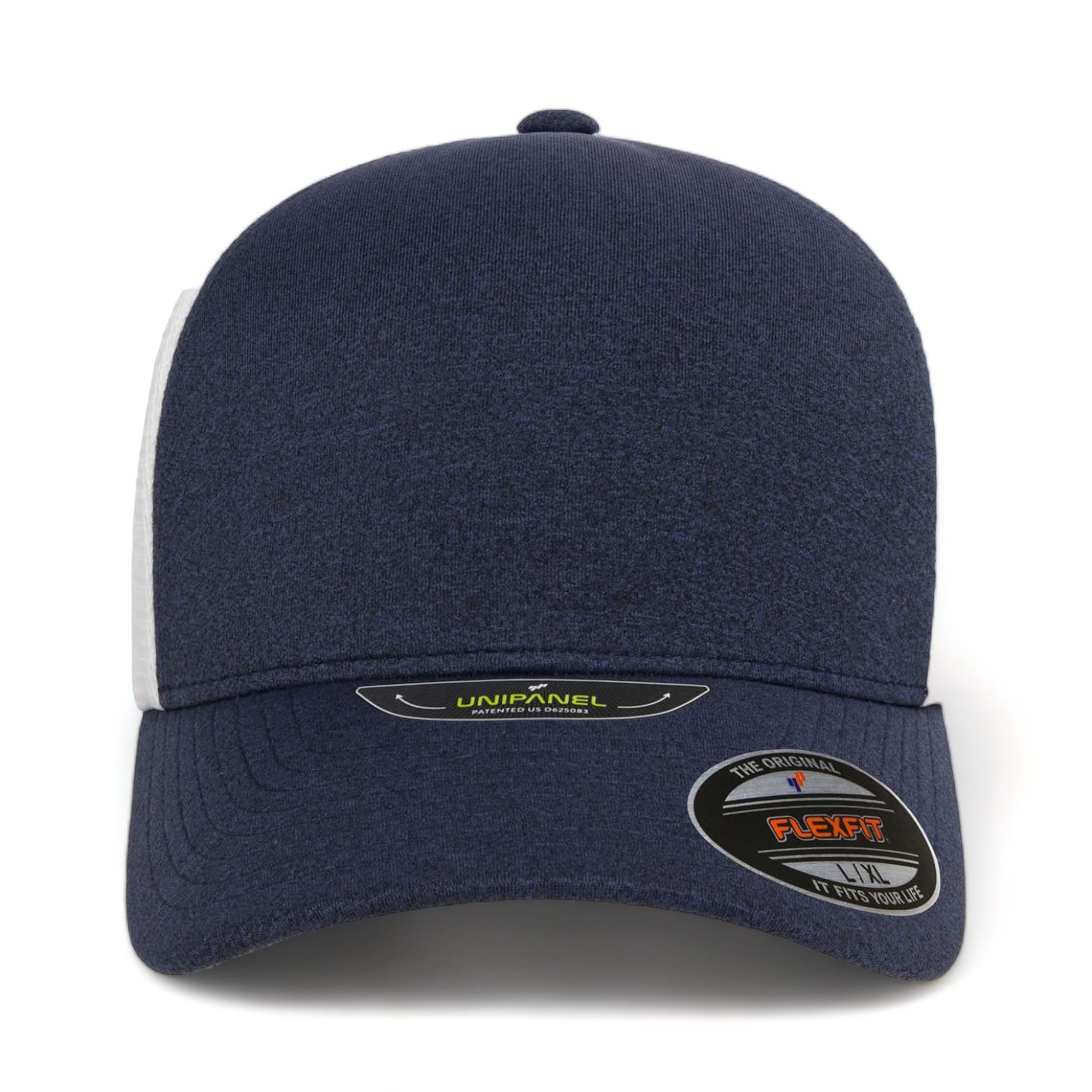 Front view of Flexfit 5511UP custom hat in mélange navy and white