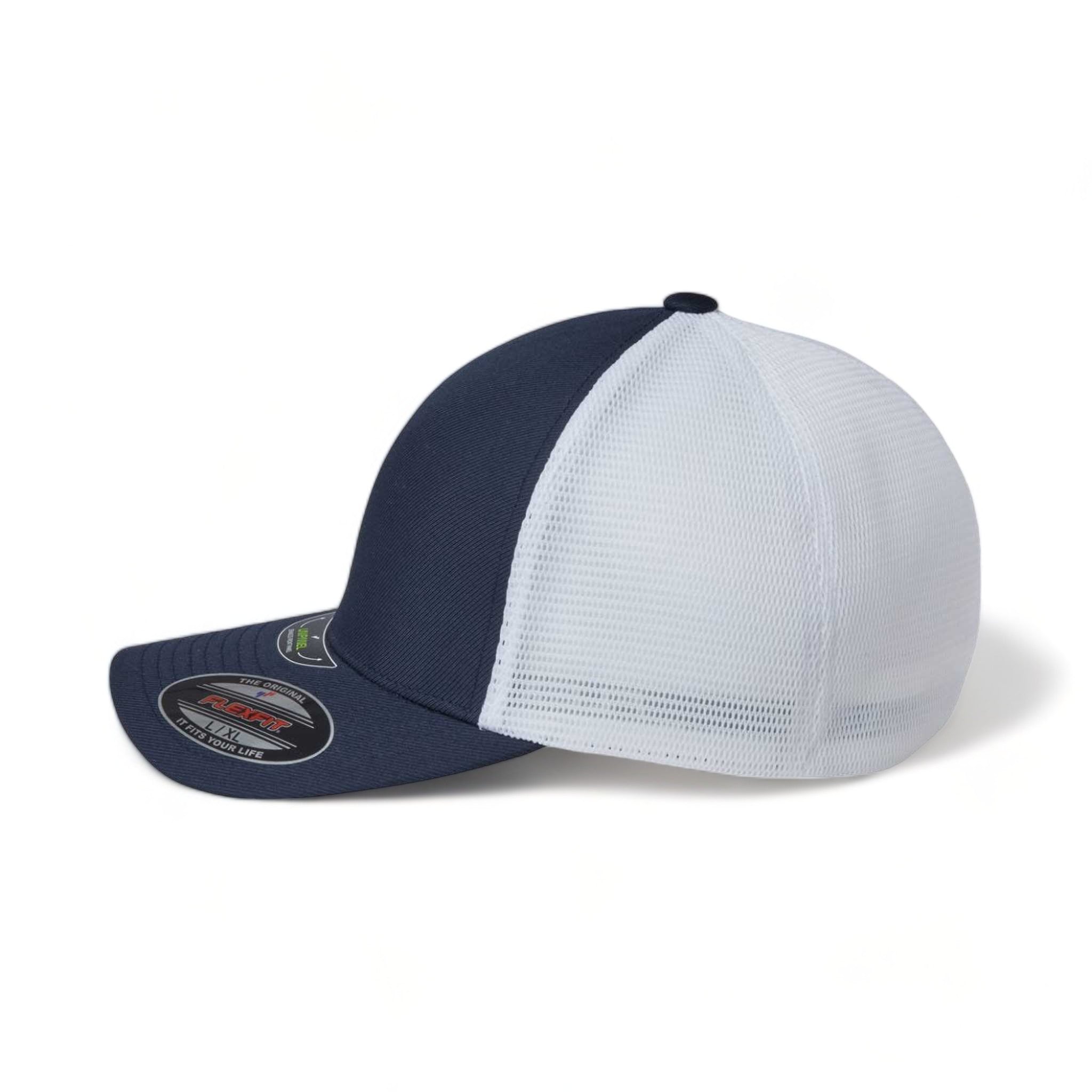 Side view of Flexfit 5511UP custom hat in true navy and white