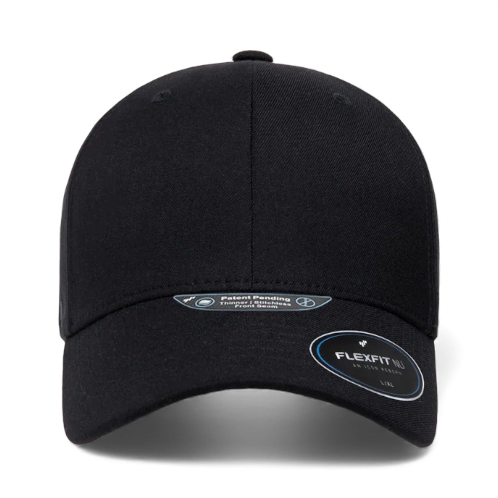 Front view of Flexfit 6100NU custom hat in black