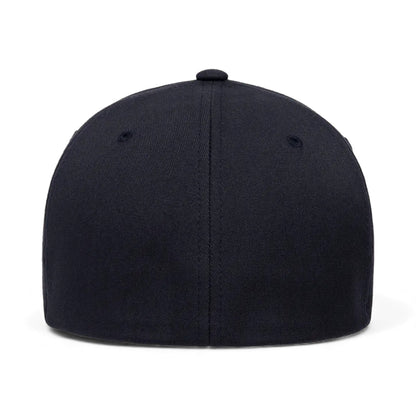 Back view of Flexfit 6100NU custom hat in dark navy