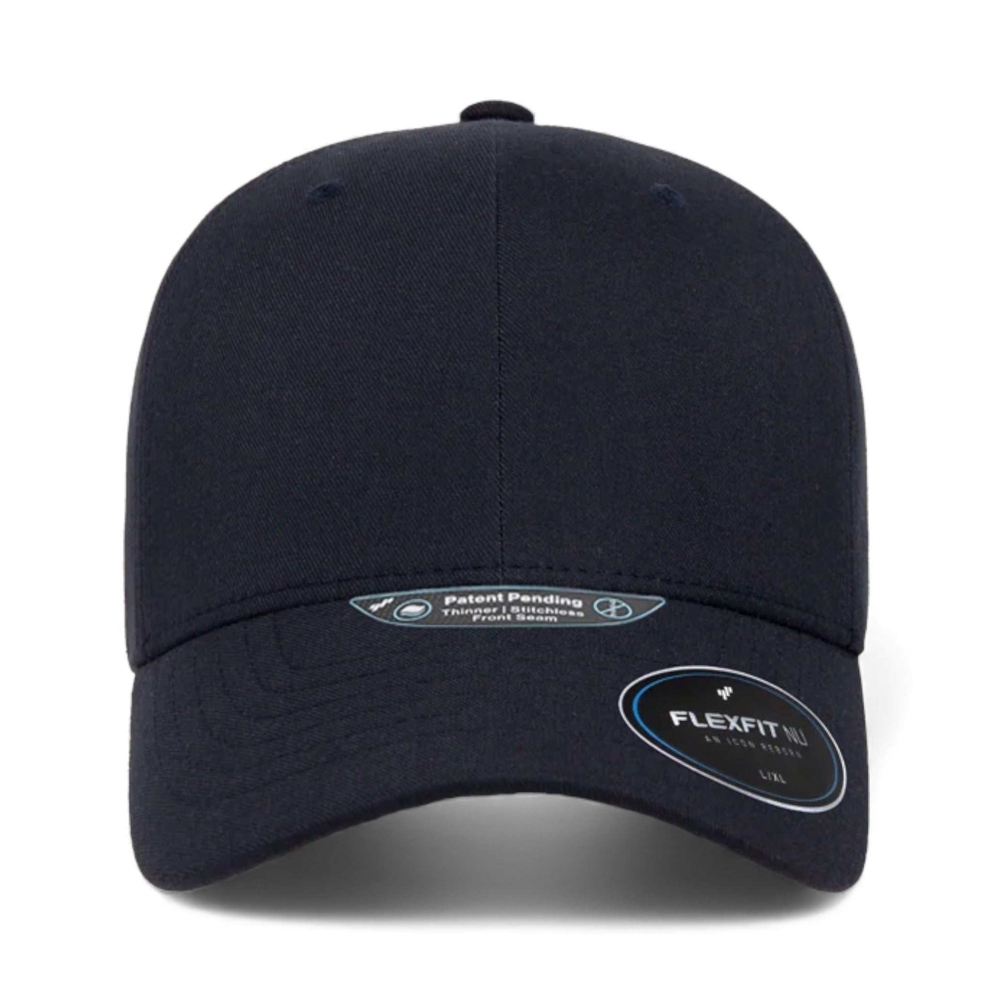 Front view of Flexfit 6100NU custom hat in dark navy