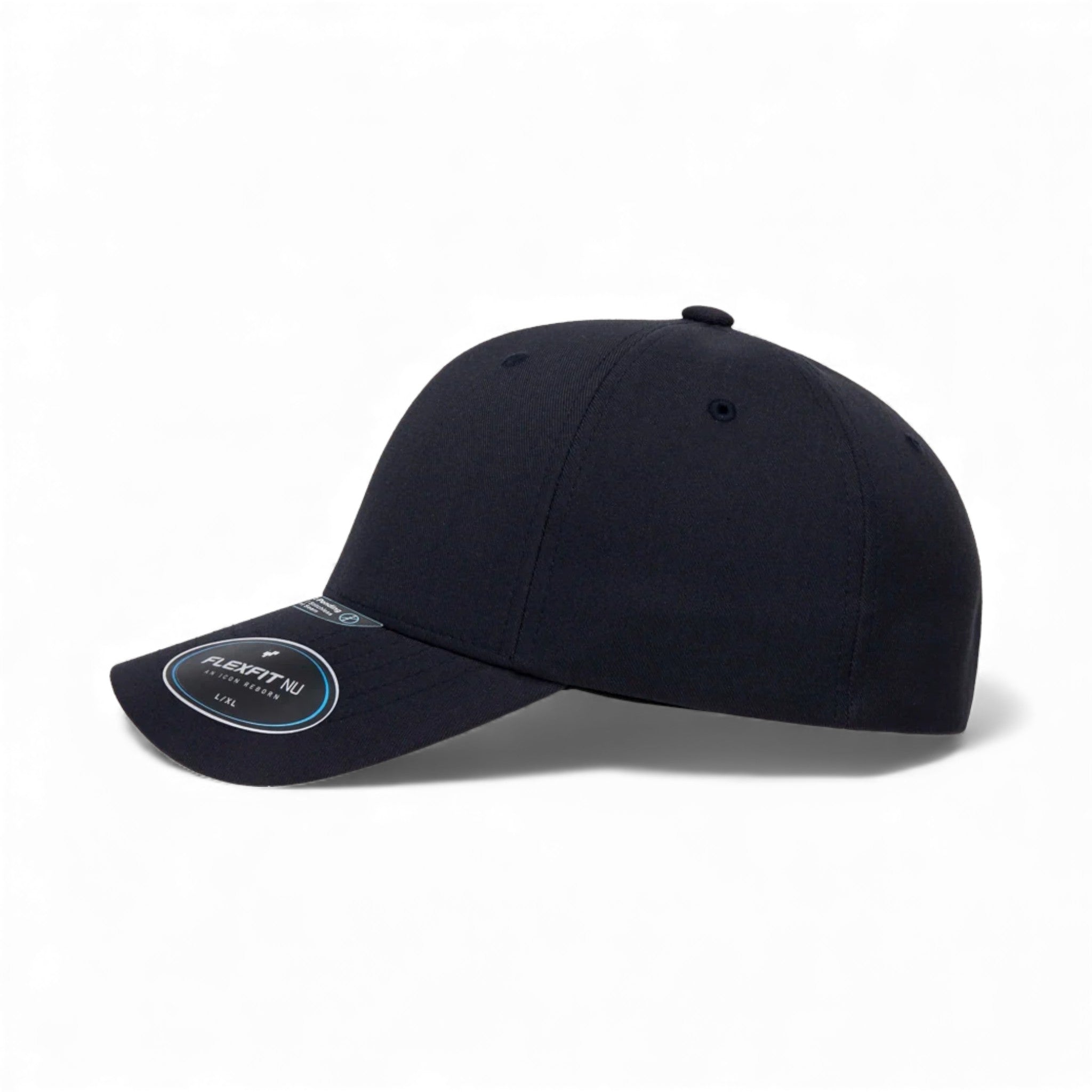 Left side view of Flexfit 6100NU custom hat in dark navy