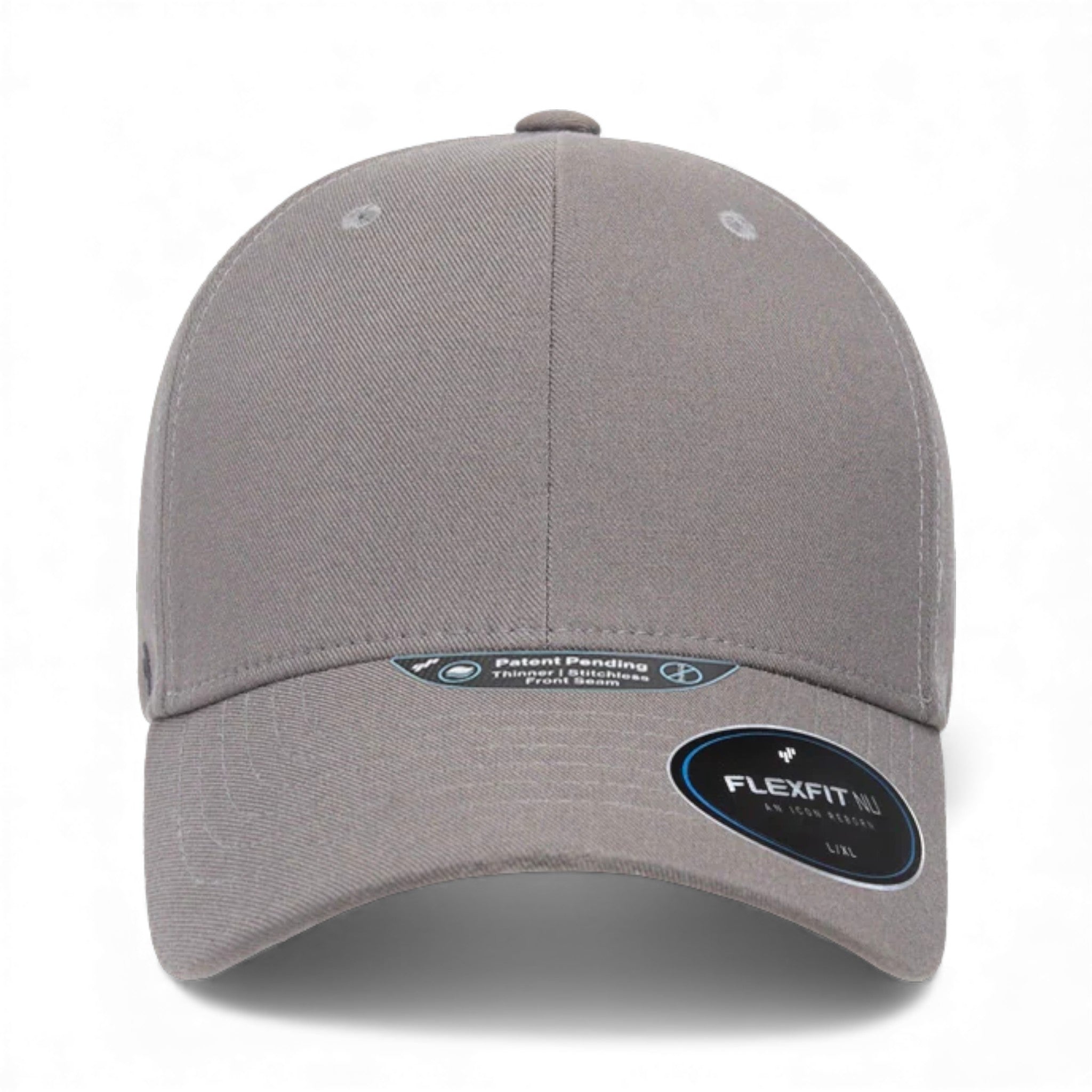 Front view of Flexfit 6100NU custom hat in grey