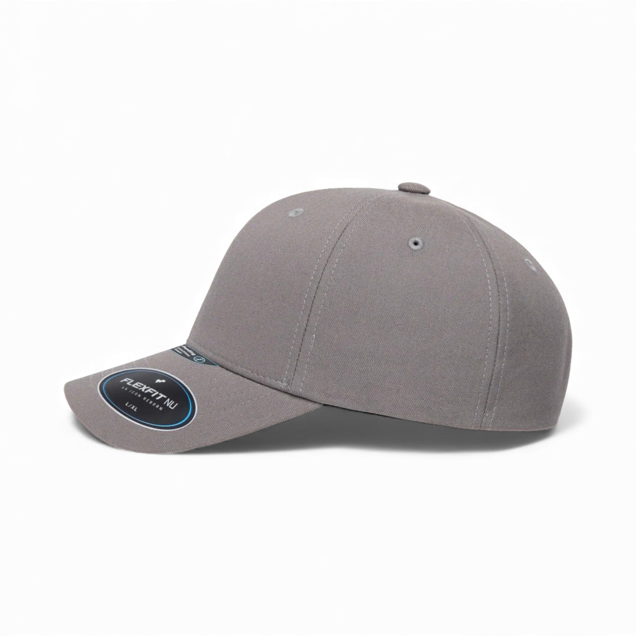 Left side view of Flexfit 6100NU custom hat in grey
